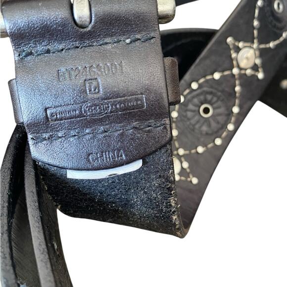 Fossil Black Leather Silver Buckle Embellished Boho Belt size large - Picture 5 of 7